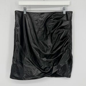 Black Sexy Mini Ruched Front Black Pleather Skirt